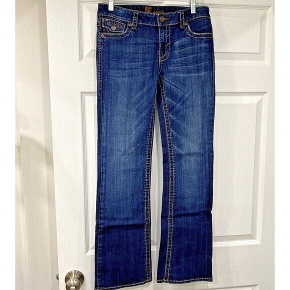 Kut from the Kloth denim blue jeans sz 6 flare leg button flap pockets low rise - Picture 1 of 9